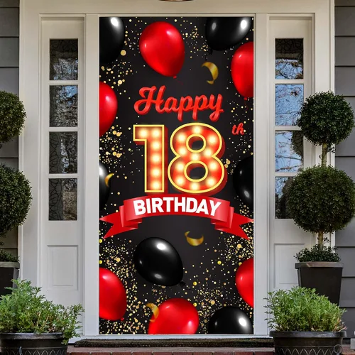 Miniatura 12 de Cartel de feliz cumpleaños número 15 rojo y negro, globos de fondo para decoración temática para niñas y mujeres, princesas de 15 años, suministros