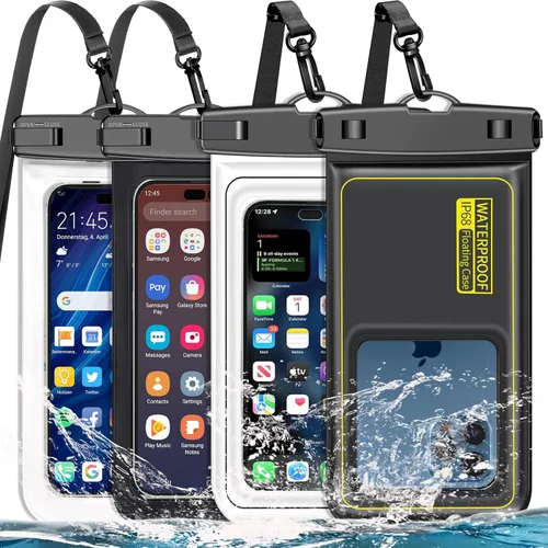 Paquete de 3 bolsas impermeables flotantes multicolores universales IP68, bolsa impermeable para teléfono con cordón de cuello ajustable para Apple
