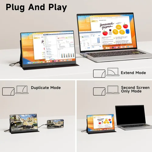 Miniatura 4 de memzuoix Monitor portátil de 15 pulgadas FHD 1080P 100% sRGB HDR IPS USB-C y HDMI para juegos/Mac/PS5 Pantalla de viaje de 1.4 libras con Negro