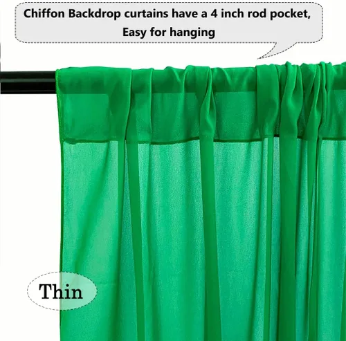 Miniatura 4 de Cortinas de gasa verde, 2 paneles de 5 x 10 pies, cortinas de telón de fondo de gasa verde para ceremonia de boda, arco de fiesta, decoración
