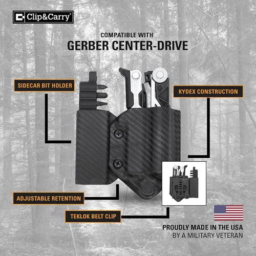 Miniatura 2 de Clip & Carry Kydex Funda multiherramienta para Gerber Center-Drive con soporte de sidecar opcional ~ Fabricado en Estados Unidos
