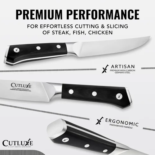 Miniatura 2 de Cutluxe Juego de 4 cuchillos para carne, juego de cuchillos para carne de borde recto, acero alemán forjado de alto carbono, espiga completa, diseño