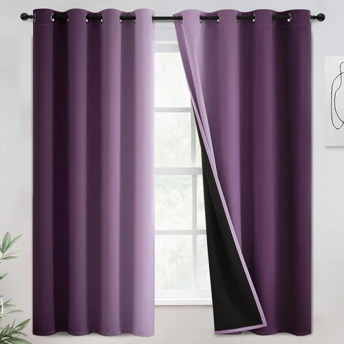 Miniatura 46 de COSVIYA - Cortinas 100% opacas y visillos con ombre, cortinas negras de 63 pulgadas de largo, 2 paneles, cortinas de oscurecimiento total