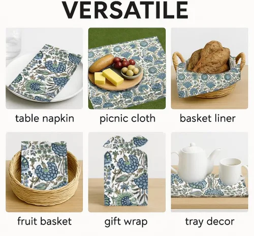 Miniatura 4 de Ridhi - Servilletas de 100 % algodón con estampado de espárragos verdes de 18 x 18 pulgadas (juego de 4) servilletas de cocina reutilizables