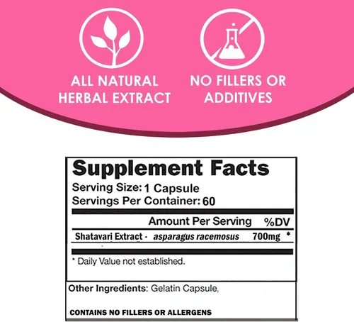 Miniatura 5 de VH Nutrition SHATAVARI 700 mg de extracto de espárragos racemosos Vitalidad femenina* y rejuvenecimiento* Equilibrio de estrógeno natural*