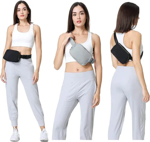Miniatura 6 de VOROLO Riñonera para mujeres y hombres, bolsa cruzada, bolsa de cinturón con correa ajustable, Gris claro, Talla única