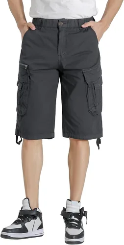 Miniatura 3 de Pantalones cortos cargo con cintura elástica para hombre, con bolsillo con cremallera, ajuste relajado, elásticos, ligeros, de algodón