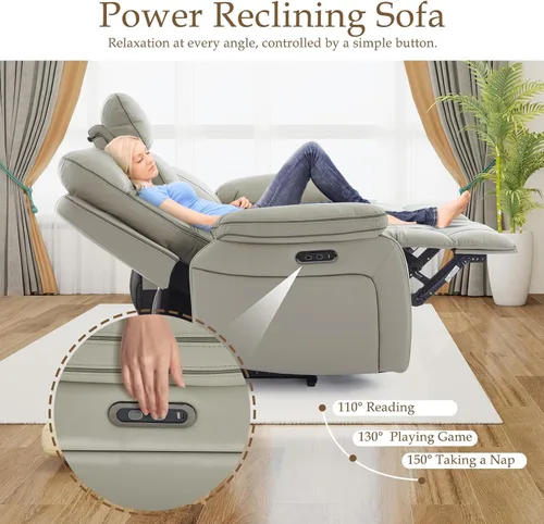 Miniatura 5 de Sofá Reclinable Eléctrico con Mesa Plegable, Sofá Reclinable Eléctrico de Cuero Transpirable, Sofá Reclinable Loveseat Eléctrico con Gris