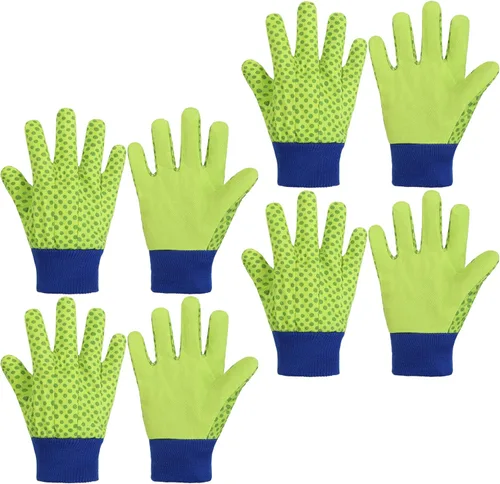 HANDLANDY 4 pares de guantes de jardinería para niños, guantes de jardín para niños y niñas (punto verde, pequeño)