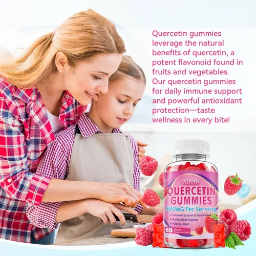 Miniatura 7 de Gomitas de quercetina de 500 mg para niños y adultos, suplementos de quercetina orgánica con bromelina, zinc, vitamina C y D3, antioxidante y salud