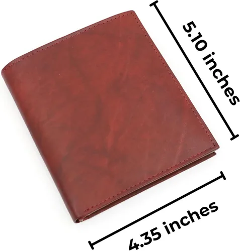 Miniatura 3 de ag wallets Billetera bifold europea de piel auténtica RFID para hombre, 2 ventanas de identificación, Borgoña