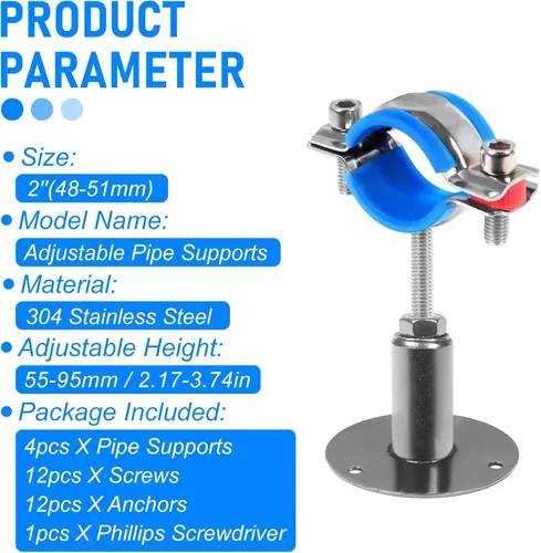 Miniatura 5 de 4 piezas de soportes de tubo para montaje en pared y techo, de acero inoxidable 304, adecuados para tubos con diámetro exterior de 2'' (48-51 mm)