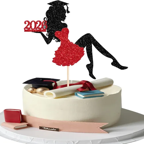 Miniatura 49 de 1 paquete de decoración para tarta de graduación para niña, con purpurina, para diploma, decoración para adultos mayores 2026, para niñas, escuela
