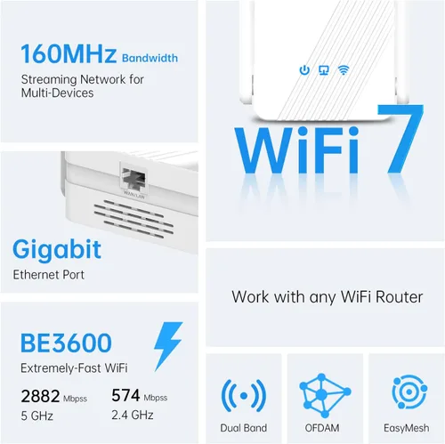 Miniatura 3 de Amplificador de señal WiFi 7 para el hogar Extensor de Internet WiFi Booster cubre hasta 10,000 pies cuadrados Repetidor WiFi de alta velocidad