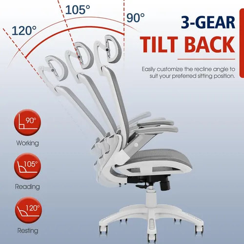 Miniatura 8 de GABRYLLY Silla de oficina ergonómica, silla de escritorio para casa de respaldo alto con reposacabezas, brazos abatibles, bloqueo de inclinación