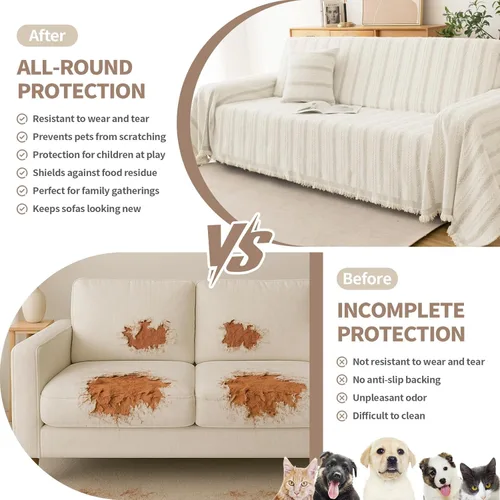 Miniatura 2 de Funda de Sofá para Perros, Fundas de Sofá Boho para Sofá de 3 Cojines, Funda Deslizable de Sofá de Chenilla para Mascotas Lavable, Funda de Sofá