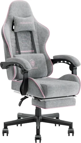 Miniatura 19 de Dowinx Silla de juegos de tela con cojín de resorte de bolsillo, silla de juegos de masaje con reposacabezas, silla ergonómica para computadora