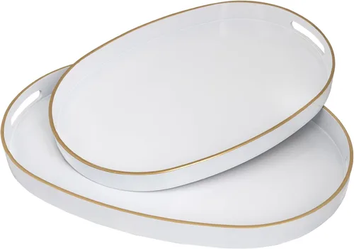 Miniatura 25 de MAONAME - Bandejas de servir azules con asas, bandeja decorativa ovalada para mesa de café, juego de bandejas anidadas de 2, bandeja de tocador