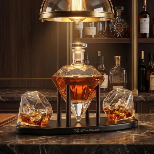 Miniatura 7 de The Wine Savant - Decantador de whisky en forma de diamante, con 2 copas en forma de diamante, para licor, escocés, ron, bourbon, vodka, tequila