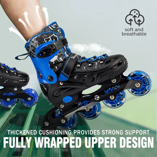 Miniatura 6 de Kuxuan - Patines en línea ajustables para niños, jóvenes y adultos, patines iluminadores con ruedas iluminadas 2-Azul