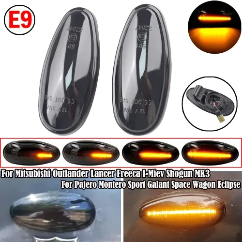Miniatura 2 de Marcador lateral secuencial dinámico LED MR522027 para Mitsubishi Outlander Lancer Galant Pajero Shogun MK3 Sport K9 2003 2004 2005 2006, negro