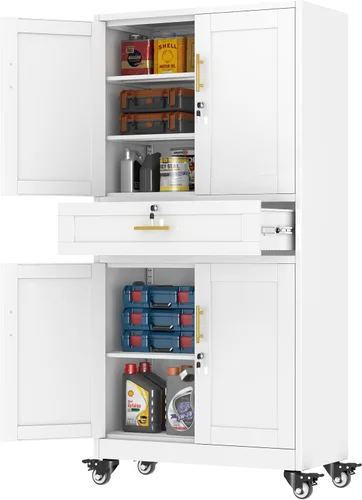 Miniatura 26 de PAOFIN Armario de almacenamiento de metal, archivadores de acero de 35 pulgadas de alto con puertas con cerradura y estantes ajustables, gabinete