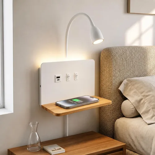 Miniatura 11 de Apliques de pared de mesita de noche con estación de carga inalámbrica y carga USB, lámpara de lectura LED con 3 temperaturas de color ajustables