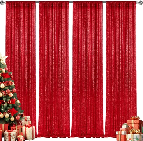 Miniatura 25 de 2 paneles de cortinas de fondo de lentejuelas verdes de 8 pies, cortinas de fondo de fotografía con purpurina para decoración de Navidad, boda