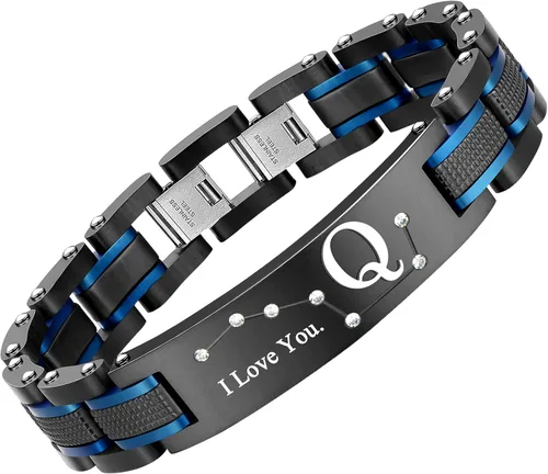 Miniatura 11 de Pulsera de dos tonos de acero inoxidable para hombre, chapado en iones negro y azul, regalo para hombres, marido, padre