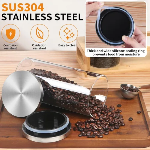 Miniatura 4 de DTUQYX Juego de recipientes de café, recipiente de vidrio con tapas herméticas, cuchara de acero inoxidable, tarros de almacenamiento de granos