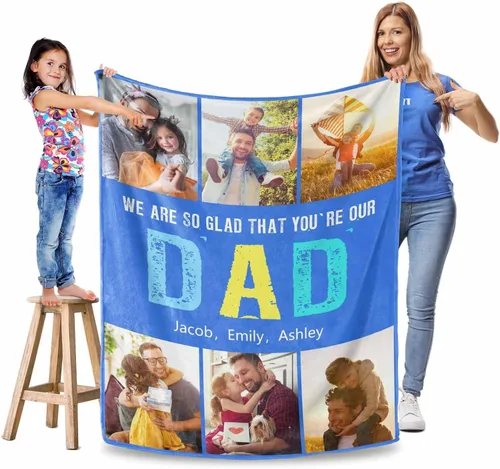 Miniatura 22 de Manta personalizada para el Día del Padre, regalos para papá, mantas personalizadas con fotos, mantas personalizadas de collage de fotos, manta suave