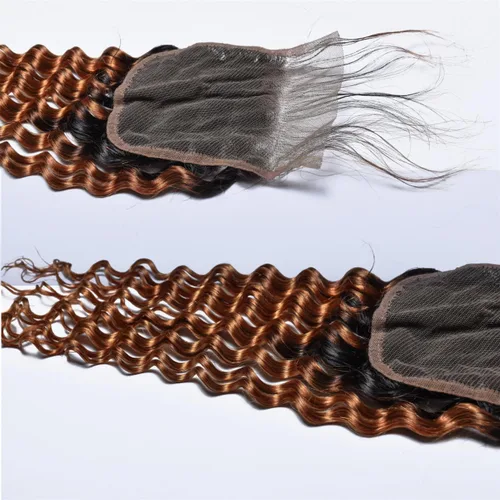 Miniatura 5 de Cabello humano virgen brasileño degradado 30 con cierre de encaje 4x4, 100% cabello virgen humano sin procesar, línea capilar prearrancada, cierre