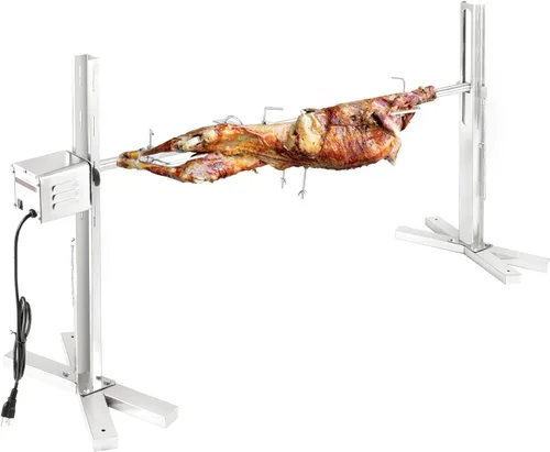 Kit de Asador con Espetón QPMR, Soporte de Espetón de Acero Inoxidable Eléctrico para Exteriores de 52", Asador con Espetón para Cerdo de 90LBS, Kit