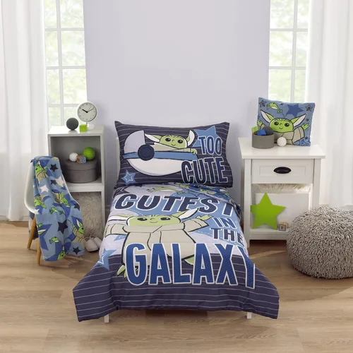 Miniatura 8 de NoJo Star Wars The Child Más Bonito en la Galaxia Azul, Verde y Gris Grogu y Hover Pod Juego de Sábanas para Niños Pequeños de 2 Piezas - Sábana