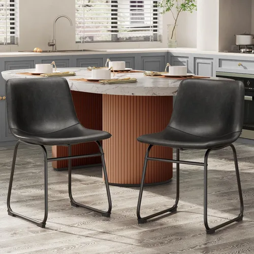 Miniatura 12 de REONEY Juego de 2 sillas de comedor, sillas de comedor sin brazos de piel sintética con respaldo, silla moderna de cocina comedor de 18 pulgadas