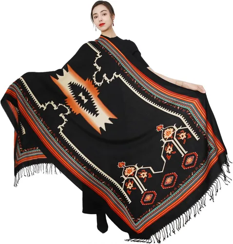 Miniatura 84 de DANA XU Manta de pashmina extragrande 100% de lana merina, bufanda de viaje, bufanda de cachemira para mujer, otoño e invierno, chal de gran