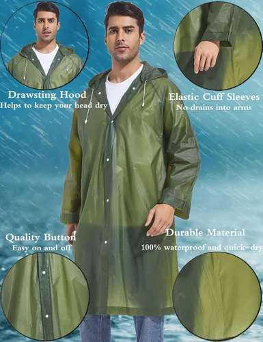 Miniatura 5 de 2 abrigos de lluvia de Borogo para adultos, chaquetas de lluvia reutilizables para hombres y mujeres