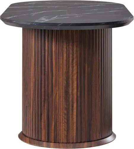 Miniatura 9 de T4TREAM Mesa de comedor ovalada acanalada de 63 pulgadas para 4-6, mesa de cocina moderna de mediados de siglo con borde grueso y base