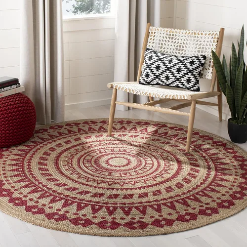 Miniatura 6 de SAFAVIEH Colección Natural Fiber - Alfombra de área redonda de 3 pies, color negro y natural, hecha a mano con mandala boho de yute trenzado, ideal