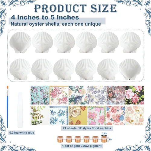 Miniatura 2 de Halloscume Juego de 12 Conchas de Vieira para Manualidades de 4''-5'' Conchas Grandes Naturales Blancas con 24 Piezas de Servilletas de Papel