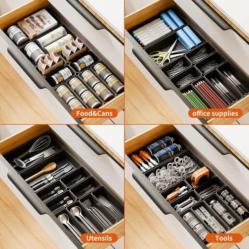 Miniatura 6 de Organizador de cajones de herramientas de 5 tamaños - Bandeja de 69 piezas, organizador de cajones de escritorio y baúl de herramientas rodante Negro