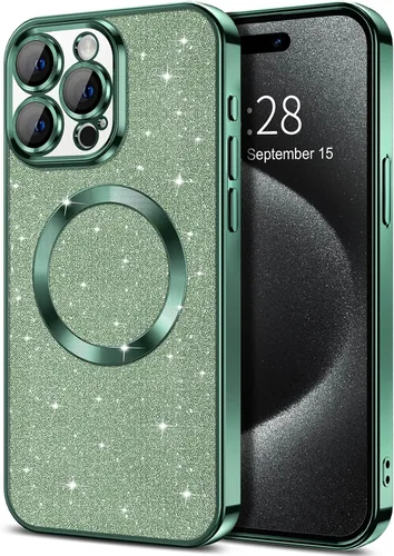 Miniatura 44 de Hython Funda para iPhone 13 Pro Max con purpurina, fundas magnéticas transparentes para teléfono con protector de lente de cámara