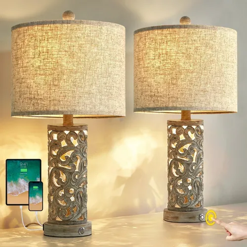 Miniatura 8 de OYEARS Juego de 2 lámparas de mesita de noche con USB y luz nocturna, lámparas táctiles regulables de 22 pulgadas para mesita de noche, lámparas