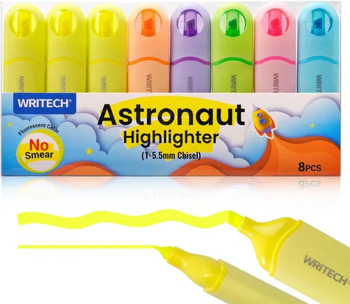 WRITECH Marcadores estéticos de punta de cincel: rotuladores de colores neón surtidos, punta suave, multicolor, sin manchas de manchas para resaltar