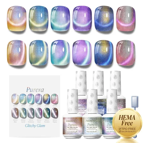 Miniatura 10 de AZUREBEAUTY Juego de esmaltes de uñas de gel Purera de 6 colores de 0.5 fl oz, sin HEMA, botellas del mismo color, kit de esmalte de gel UV LED