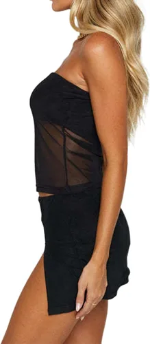 Miniatura 3 de Remidoo Camiseta corta de malla transparente para mujer, sin tirantes, sin mangas, sin mangas