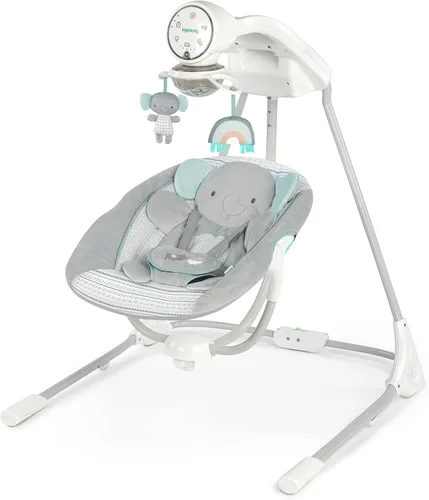 Miniatura 15 de Ingenuity InLighten - Columpio para bebé de 5 velocidades, asiento giratorio para bebé, arnés de seguridad de 5 puntos, sonidos naturales, luces