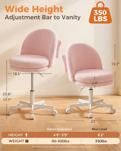 Miniatura 2 de GTRACING Silla de oficina alta de terciopelo con ruedas, sillas de tocador con respaldo, altura versátil: de oficina a taburetes de bar, silla