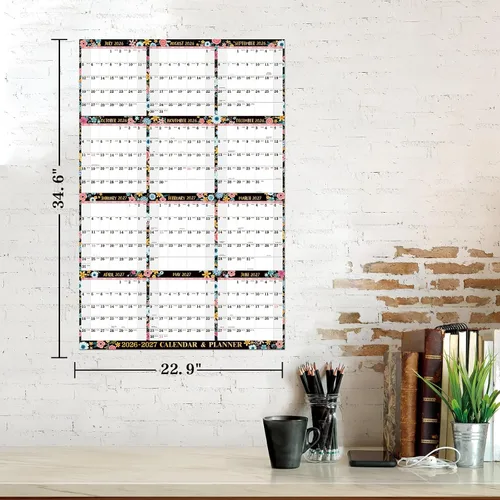 Miniatura 2 de Calendario de borrado en seco 2026-2027, calendario anual de pared 2026-2027 seco, 34.6 x 22.9 pulgadas, julio de 2026 a junio de 2027, calendario
