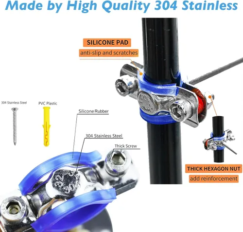 Miniatura 4 de Paquete de 4 soportes de montaje de tubería de acero inoxidable 304 – Abrazaderas ajustables de 1.969-3.937 in de altura para tubos de 3/4 pulgadas